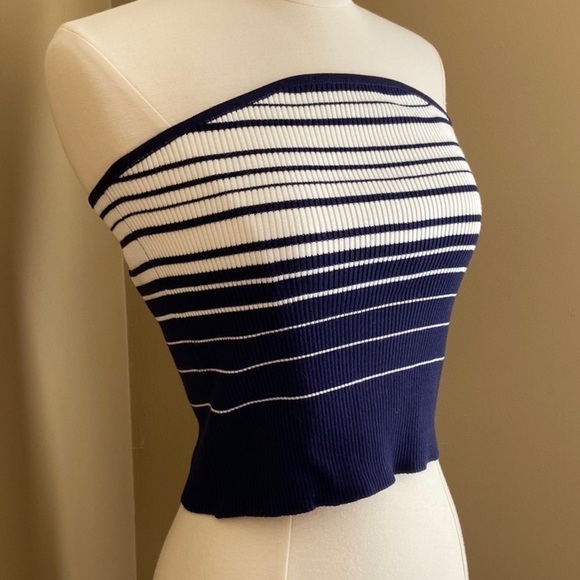 Nwt Blue/Off White Strapless Top by She + Sky - Picture 1 of 11